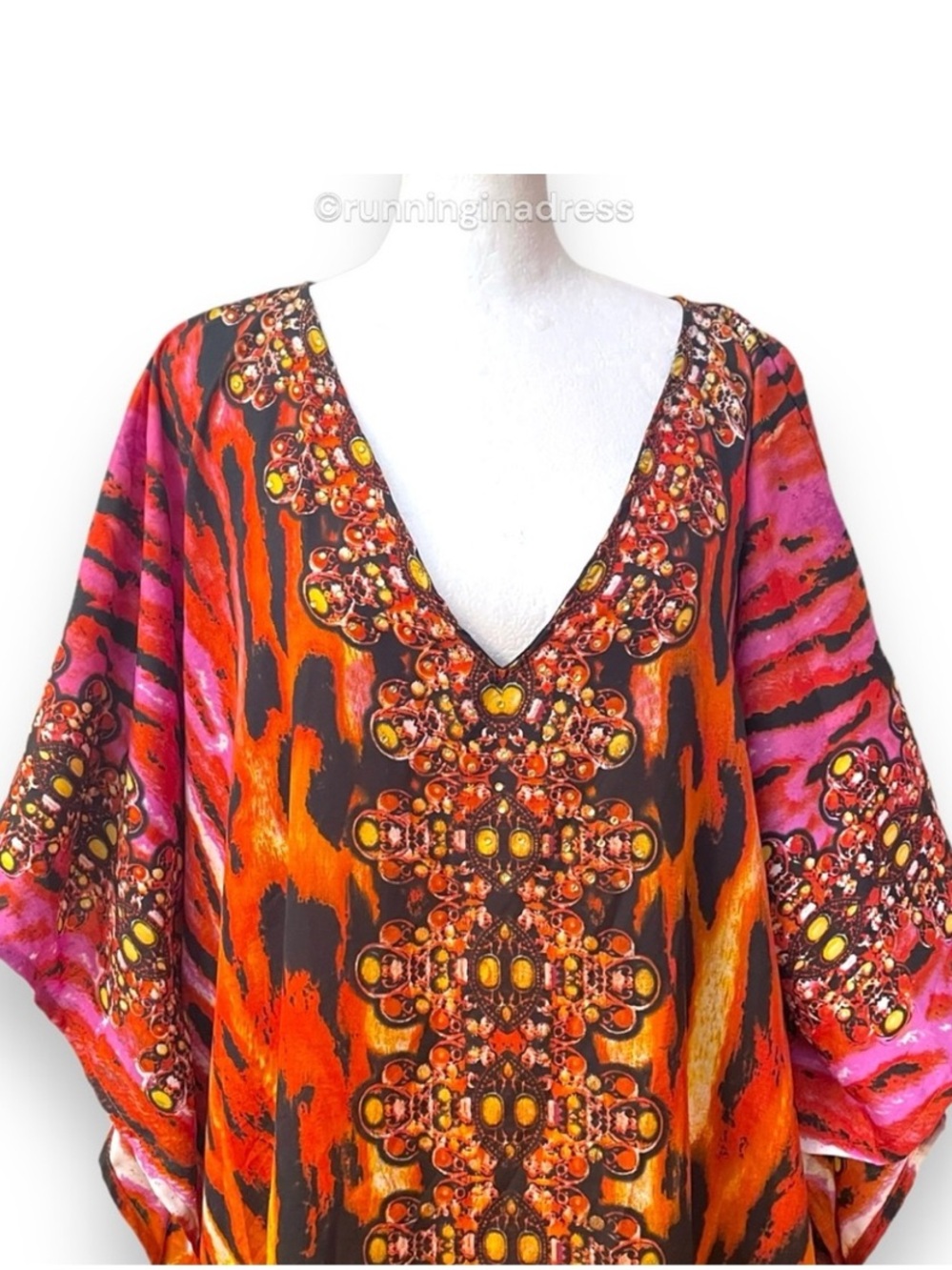 Jessica Taylor Kaftan Dress One Size NWT Animal Print Boho Maxi Beach Coverup - Picture 6 of 10